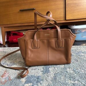 COACH Brown Leather Satchel Tote with Crossbody Strap - Classic Women’s Handbag